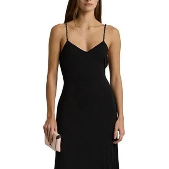 NWT‎ Lauren Ralph Lauren Black Chain Strap Twisted Back Size 8 Dress - Picture 2 of 9